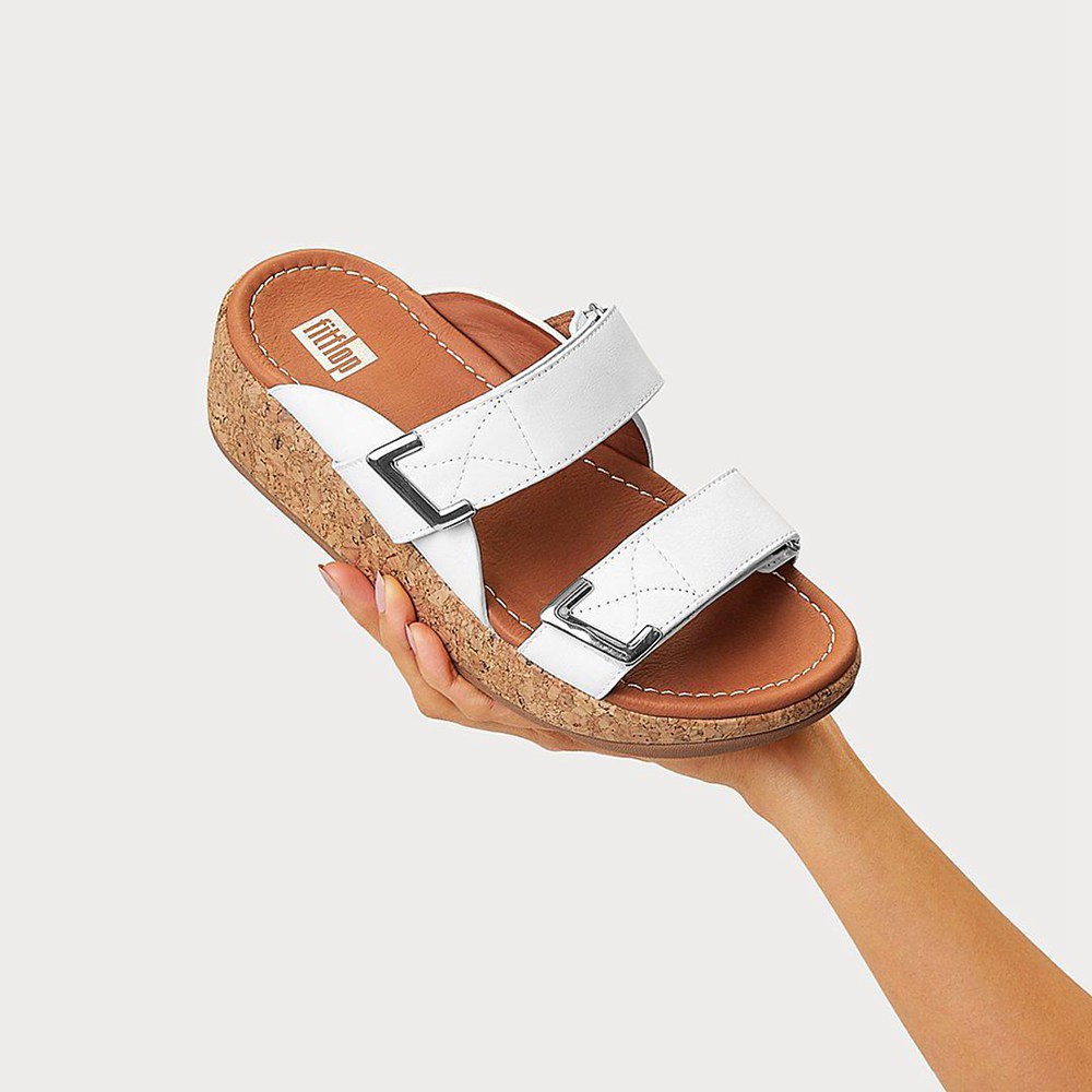 Fitflop Womens Slides - Remi Adjustable Leather - White - 501-NZCWER